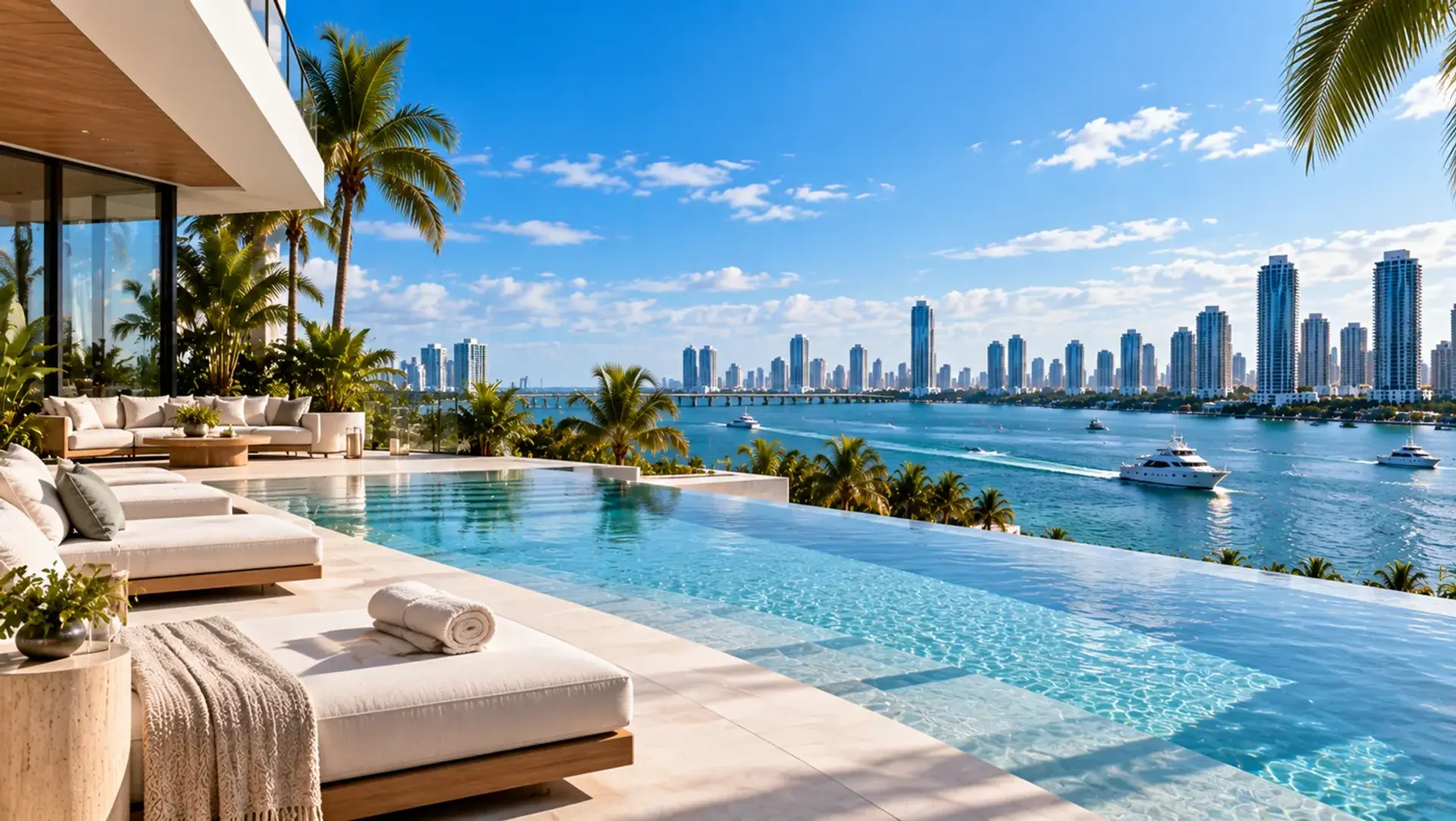 Pool terrace beside the water in South Florida