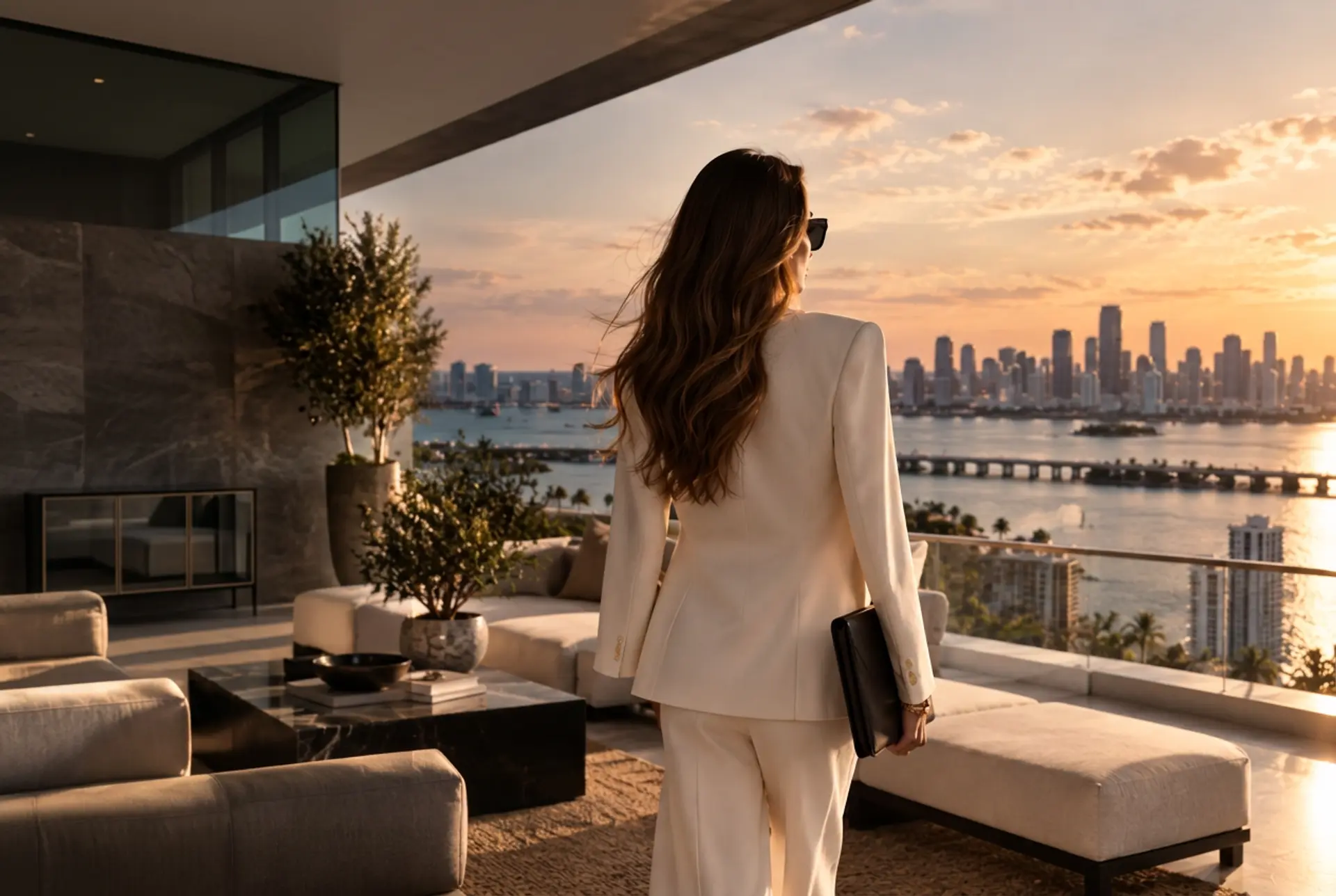 Sunset over Miami from a private terrace
