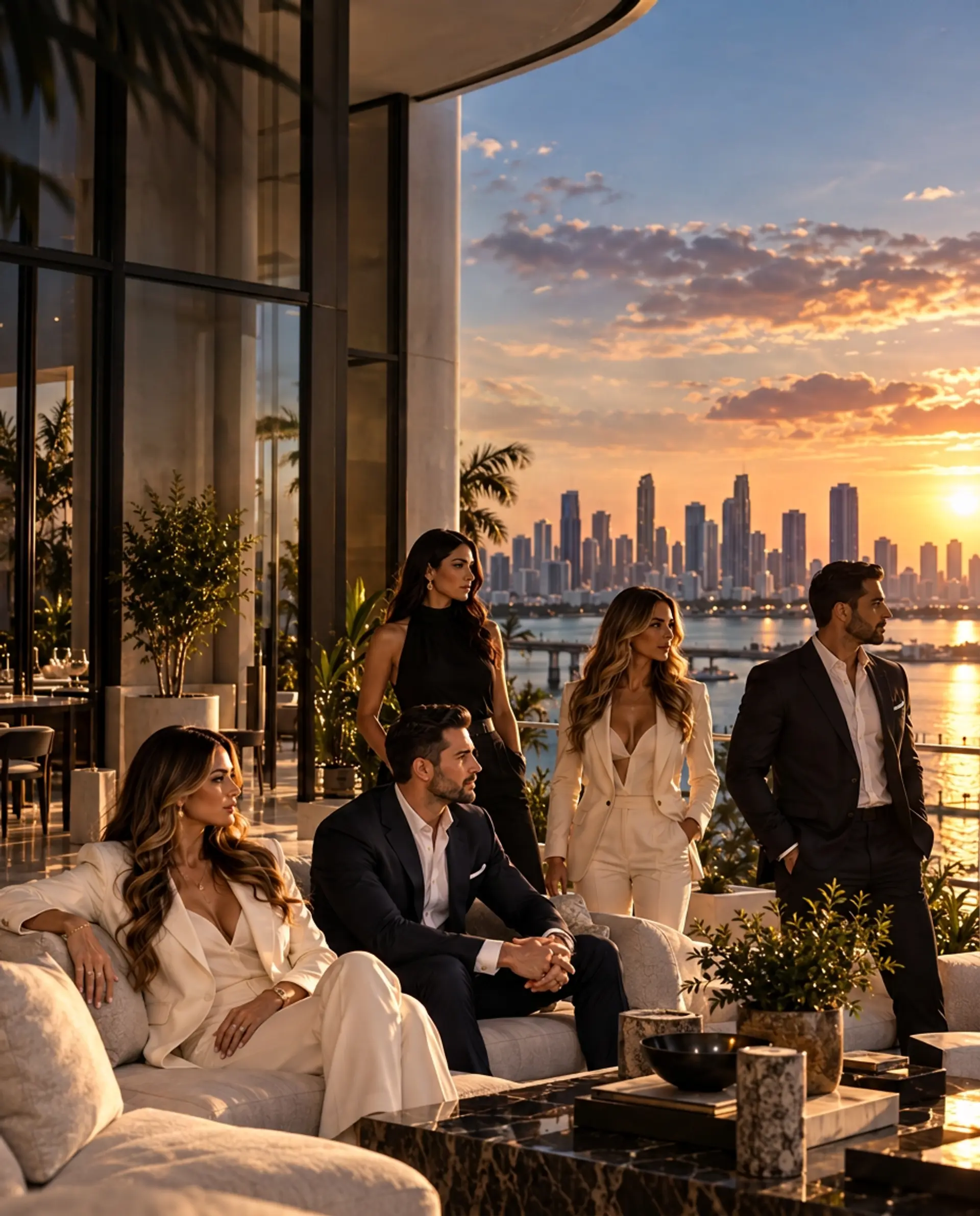 Majestic agents on a private terrace at sunset