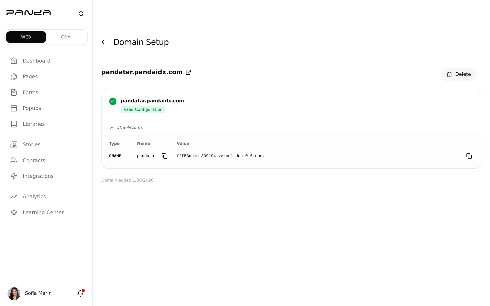Domain Setup DNS Records, CNAME for pandatar
