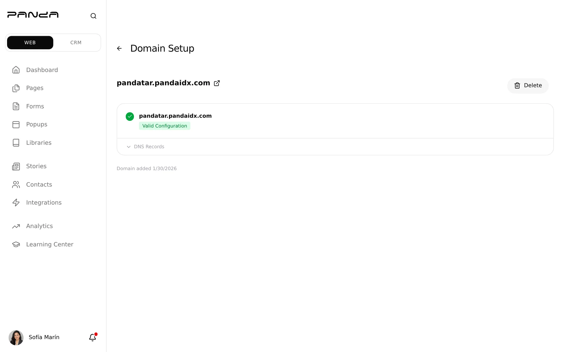 Domain Setup, pandatar.pandaidx.com Valid Configuration