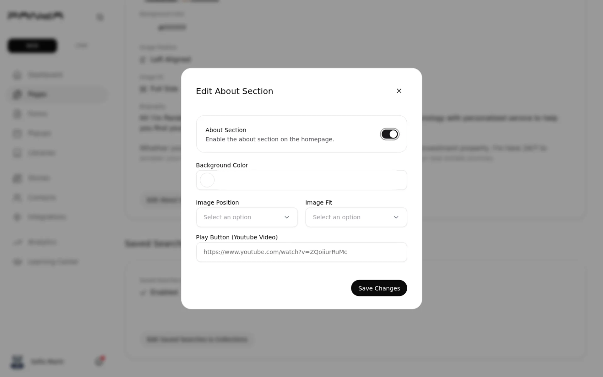 Edit About Section dialog