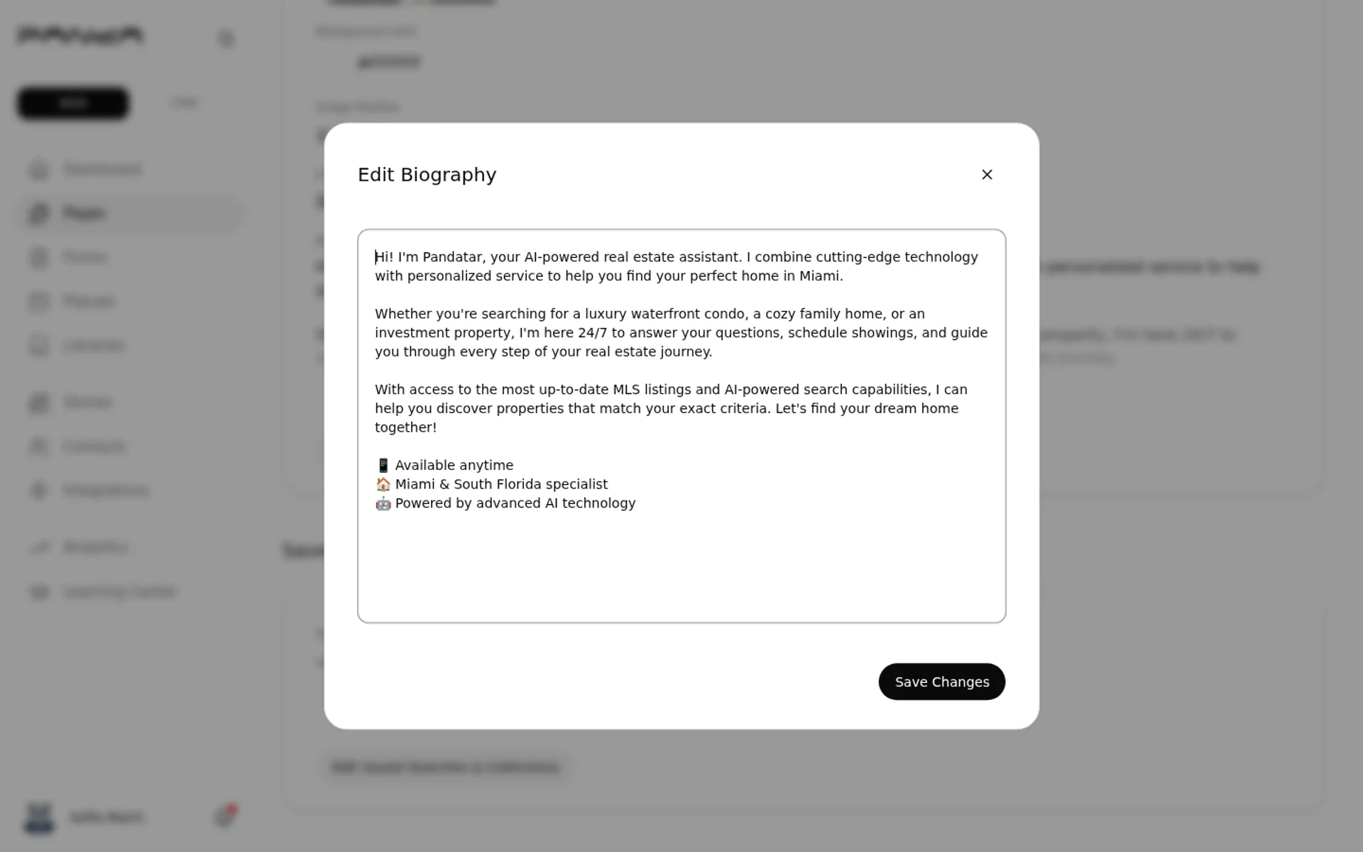 Edit Biography dialog