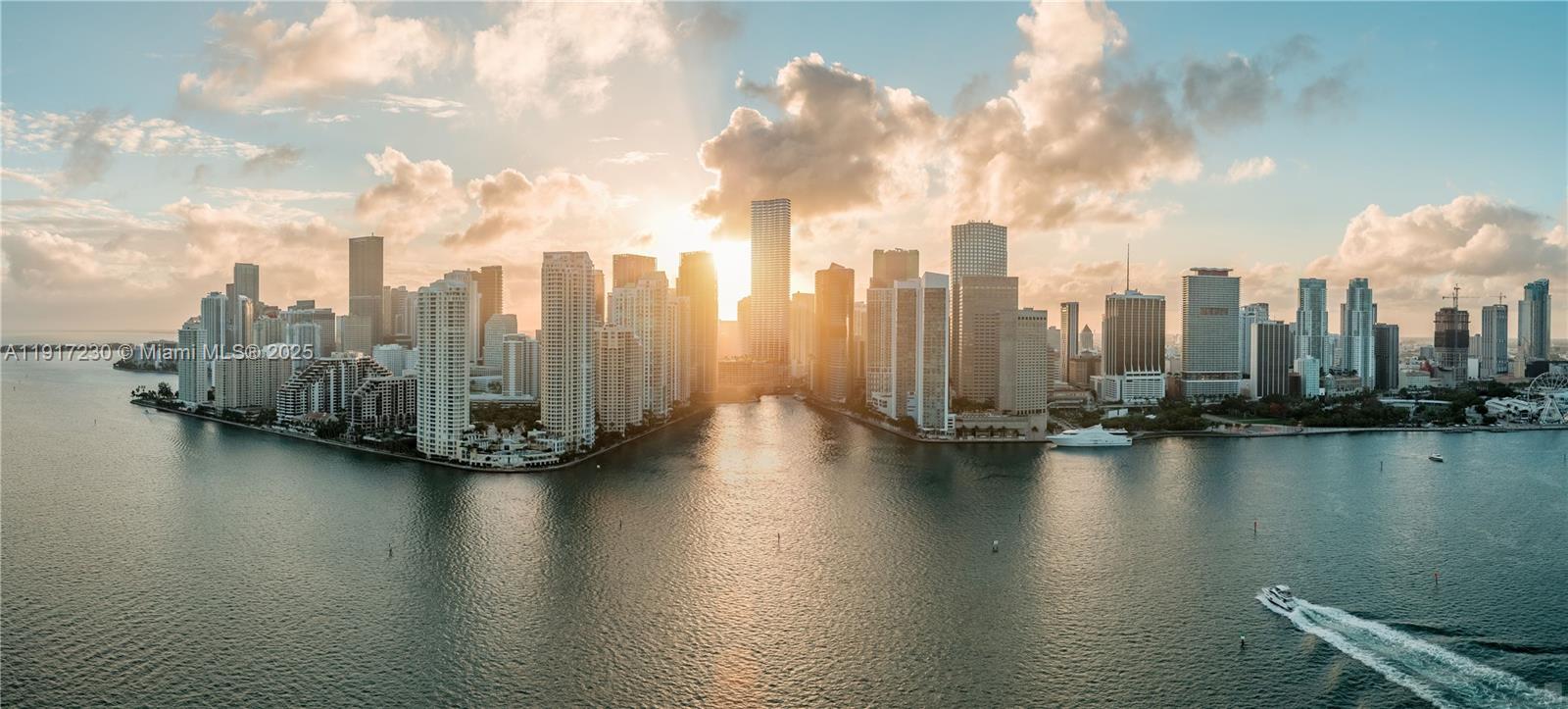 Miami skyline and Biscayne Bay at sunrise