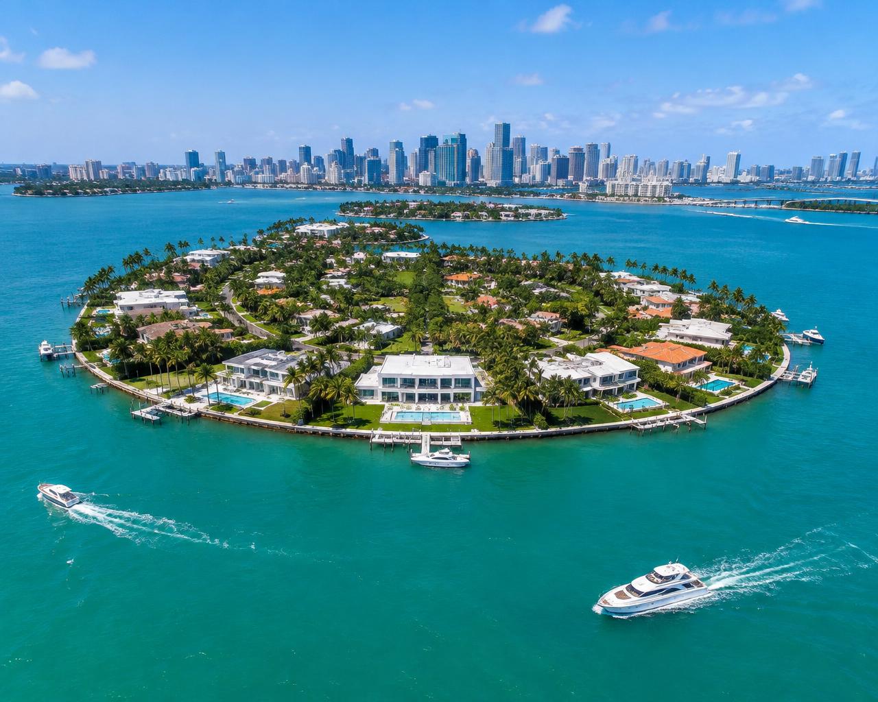 Aerial view of Star Island and the Miami Beach skyline