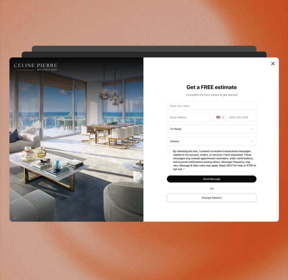 Home valuation form example for real estate agents capturing seller leads with property details